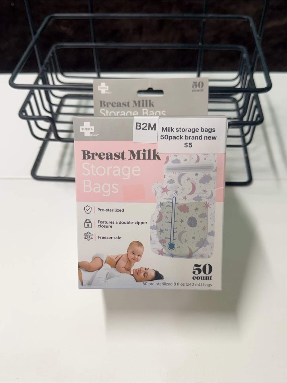 Breast Milk Storage Bags 50-Count Pack - Pink & White Packaging